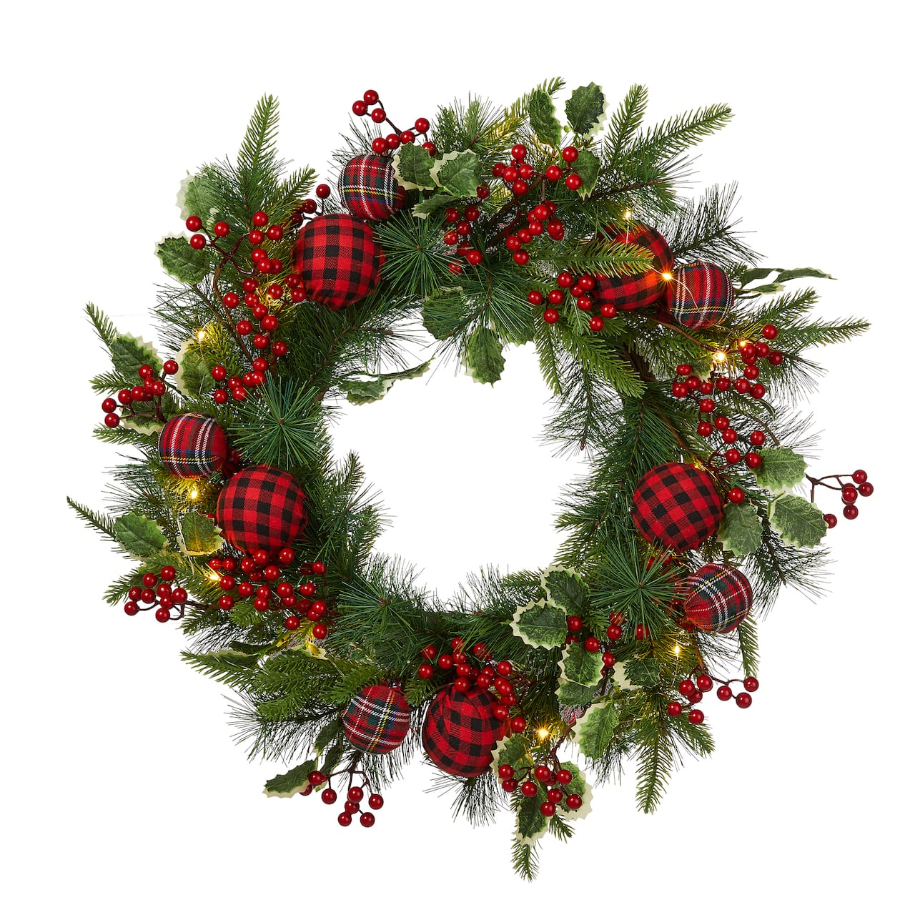 Glitzhome® 24" Pre-Lit Ornament, Berry, Holly & Pine Wreath